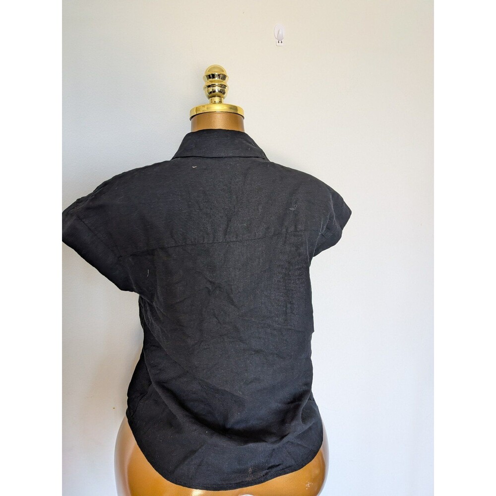 A New Day Black Linen Shirt Short Sleeve Button Down Blouse Size XS - Picture 2 of 4